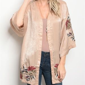 Floral Embroidered Satin Kimono